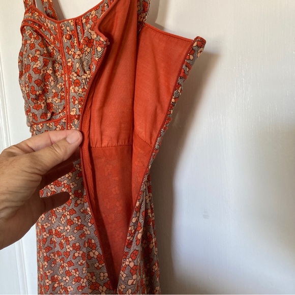 Susana Monaco Maxi Dress Rust Orange Floral Sundress Silk Cotton Size 8 - Picture 8 of 14